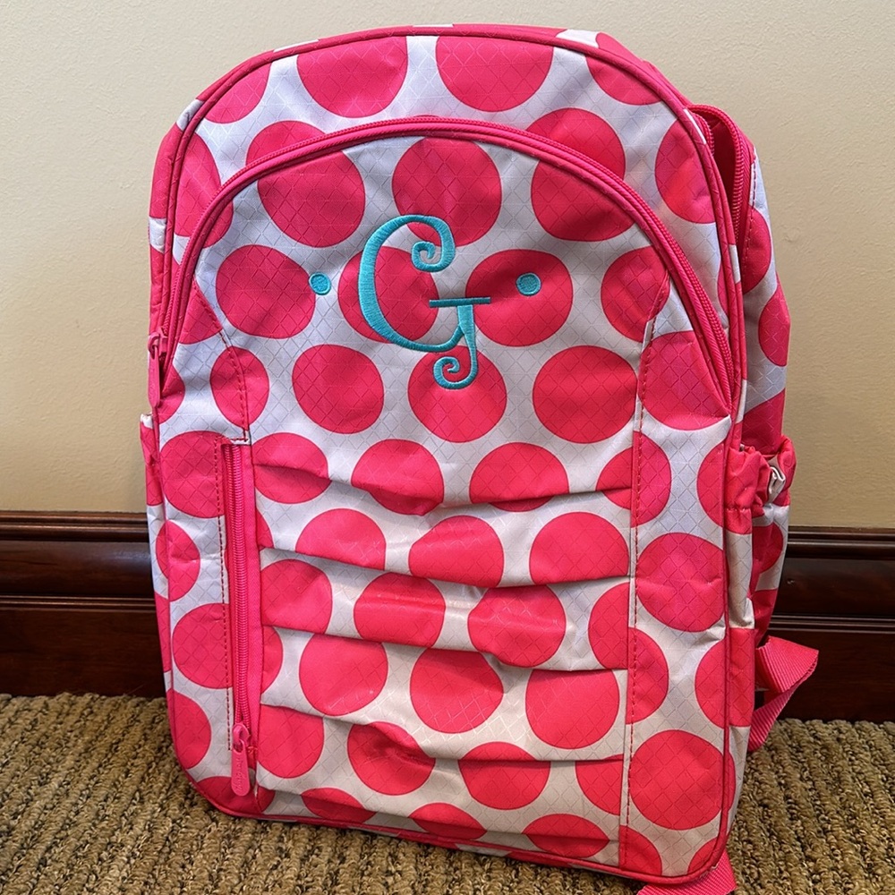 Thirty-One Pink Polka Dot Backpack “G”